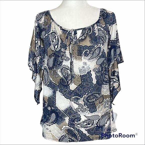 Espresso Abstract Paisley Print Bell 1/2 Sleeve Blouse Size M - Picture 1 of 9